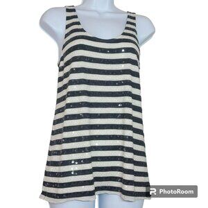 Loft Tank Top, Women S, Black &White Stripe w/Sequins Camisole, Tank Sleeve, EUC